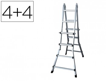 ESCALERA TELESCOPICA DE ACERO Y ALUMINIO DE 4+4 PELDA OS CON TAPA FINAL PVC ANTIDESLIZANTE EN131-4