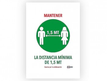 SE AL ADHESIVA AVERY MANTENER DISTANCIA MININA DE 1,5 MT DIN A4 RESISTENTE A LOS RAYOS UV PACK DE 2 