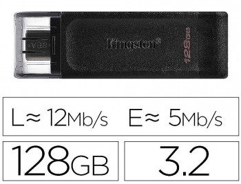 MEMORIA KINGSTON DATA TRAVELER 70 USB 3.2 + TIPO C 128 GB COLOR NEGRO