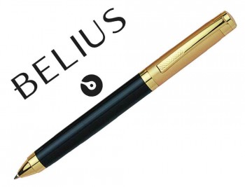 BOLIGRAFO BELIUS FRANKFURT NEGRO Y DORADO TINTA AZUL EN ESTUCHE