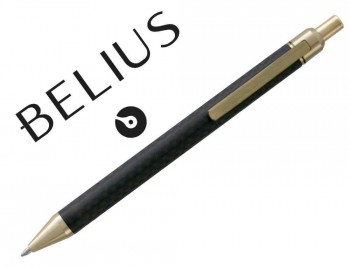 BOLIGRAFO BELIUS POTSDAM NEGRO Y DORADO CUERPO FIBRA CARBON TINTA GEL AZUL EN ESTUCHE