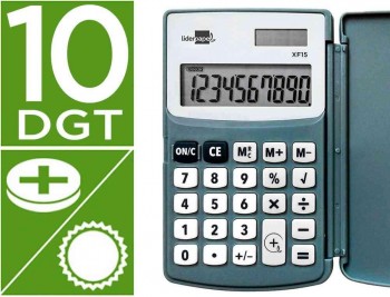 Calculadora liderpapel bolsillo xf15 10 digitos con tapa solar y pilas color gris