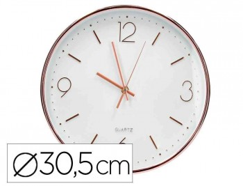 Reloj q-connect de pared metalico redondo 30,5 cm movimiento silencioso color rosa dorado.
