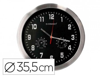Reloj q-connect de pared metalico redondo 35,5 cm movimiento silencioso color cromado con esfera neg