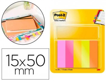 BLOC DE NOTAS ADHESIVAS QUITA Y PON POST-IT MININOTAS ENERGETIC COLOUR 15 X 50 MM 50 HOJAS PACK DE 5