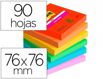 BLOC DE NOTAS ADHESIVAS QUITA Y PON POST-IT SUPER STICKY PLAYFUL 76X76 MM 90 HOJAS 100% PEFC PACK DE