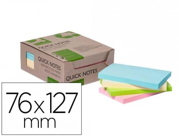 BLOC DE NOTAS ADHESIVAS QUITA Y PON Q-CONNECT 100% PAPEL RECICLADO EN CAJA DE CARTON