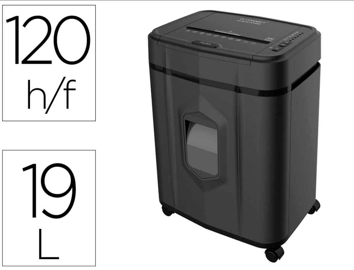 DESTRUCTORA DE DOCUMENTOS Q-CONNECT CAPACIDAD DE CORTE 120 H AUTO / 10 H MANUAL DESTRUYE GRAPAS CLIP