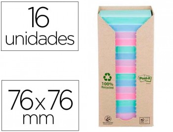 BLOC DE NOTAS ADHESIVAS QUITA Y PON POST-IT 76X76 MM 100% RECICLADO PEFC EN TORRE PACK DE 16 UNIDADE