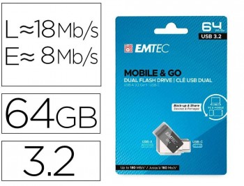 MEMORIA EMTEC USB 3.2 DUAL MOBILE & GO TYPE-C /USB