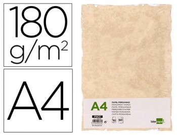 PAPEL PERGAMINO LIDERPAPEL DIN A4 CON BORDES 180G/M2 COLOR CREMA PAQUETE DE 50 HOJAS