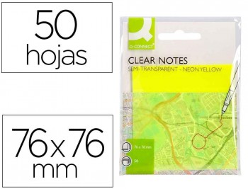 BLOC DE NOTAS ADHESIVAS QUITA Y PON Q-CONNECT 76X76 MM REMOVIBLE PLASTICO TRANSLUCIDO CON 50 HOJAS