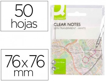 BLOC DE NOTAS ADHESIVAS QUITA Y PON Q-CONNECT 76X76 MM REMOVIBLE PLASTICO TRANSLUCIDO CON 50 HOJAS