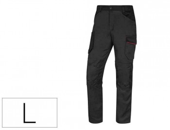 PANTALON DE TRABAJO DELTAPLUS CON CINTURA ELASTICA 7 BOLSILLOS COLOR GRIS-ROJO