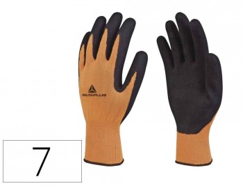 GUANTES DELTAPLUS POLIESTER IMPREGANDO LATEX PALMA Y DEDOS NARANJA FLUOR/NEGRO