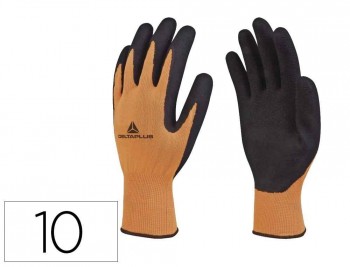 GUANTES DELTAPLUS POLIESTER IMPREGANDO LATEX PALMA Y DEDOS NARANJA FLUOR/NEGRO