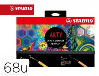 ROTULADOR STABILO ACUARELABLE PEN 68/88 ARTY LINE HERO ESTUCHE DE CARTON DE 68 UNIDADES SURTIDAS