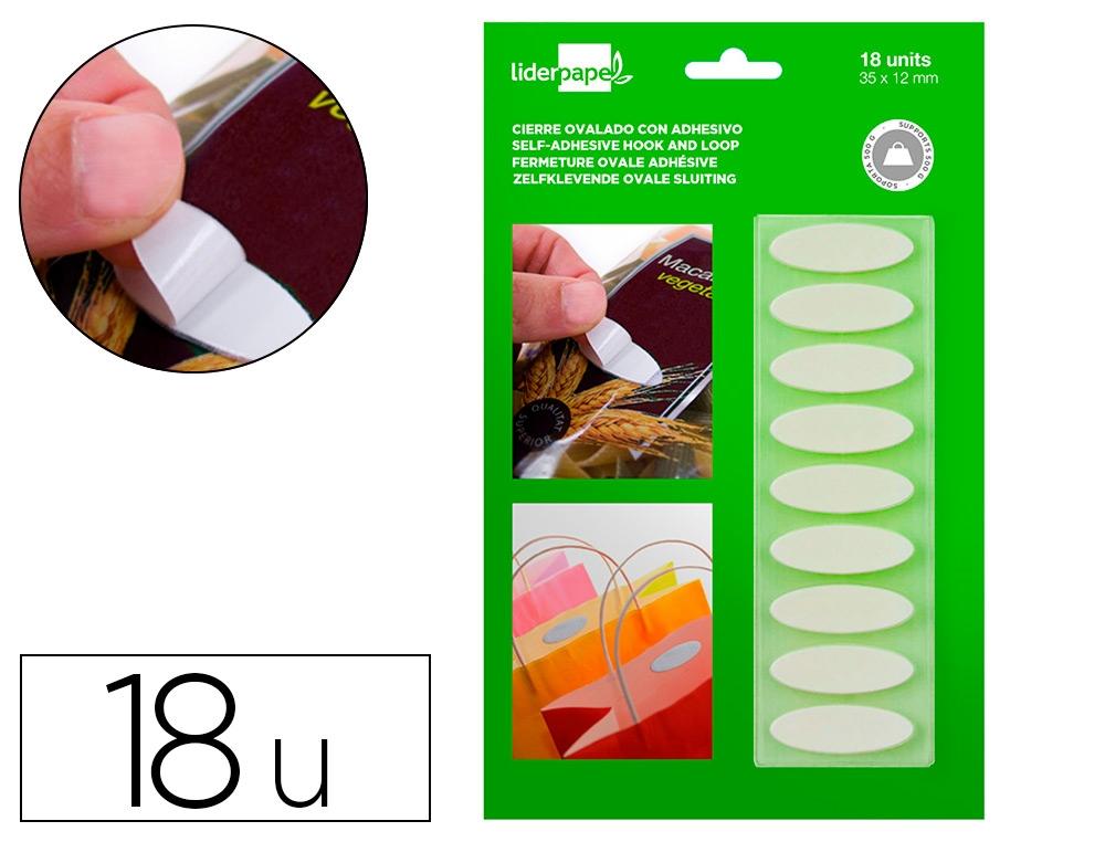 VELCRO AUTOADHESIVO OVALADO LIDERPAPEL QUITA Y PON BLANCO 35X12 MM BLISTER DE 18 UNIDADES