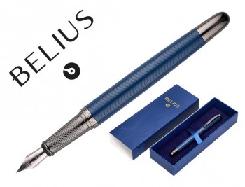 PLUMA BELIUS NEPTUNO ALUMINIO TEXTURA WAVY COLOR AZUL MARINO TINTA AZUL CAJA DE DISEÑO