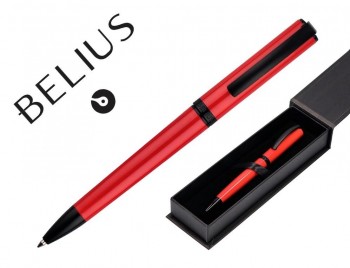 BOLIGRAFO BELIUS TURBO ALUMINIO COLOR ROJO Y NEGRO TINTA AZUL CAJA DE DISEÑO