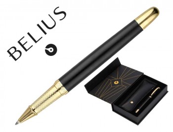 BOLIGRAFO Y ESTUCHE BELIUS SOIREE COLOR NEGRO Y DORADO TINTA AZUL CAJA DE DISEÑO