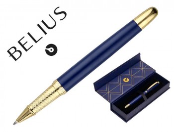 BOLIGRAFO BELIUS SOIREE ALUMINIO COLOR AZUL MARINO Y DORADO TINTA AZUL CAJA DE DISEÑO