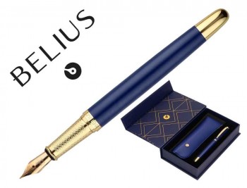 PLUMA Y ESTUCHE BELIUS SOIREE COLOR ART DECO AZUL MARINO Y DORADO TINTA AZUL CAJA DE DISEÑO