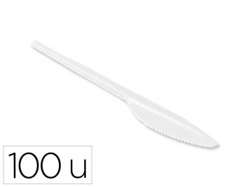 CUCHILLO DE PLASTICO BLANCO REUTILIZABLE PAQUETE DE 100 UNIDADES