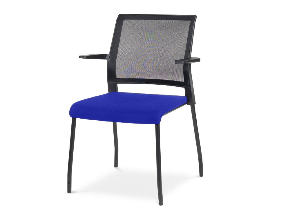 SILLA ROCADA CONFIDENTE BRAZOS FIJOS ESTRUCTURA METALICA ASIENTO TELA IGNIFUGA AZUL RESPALDO MALLA