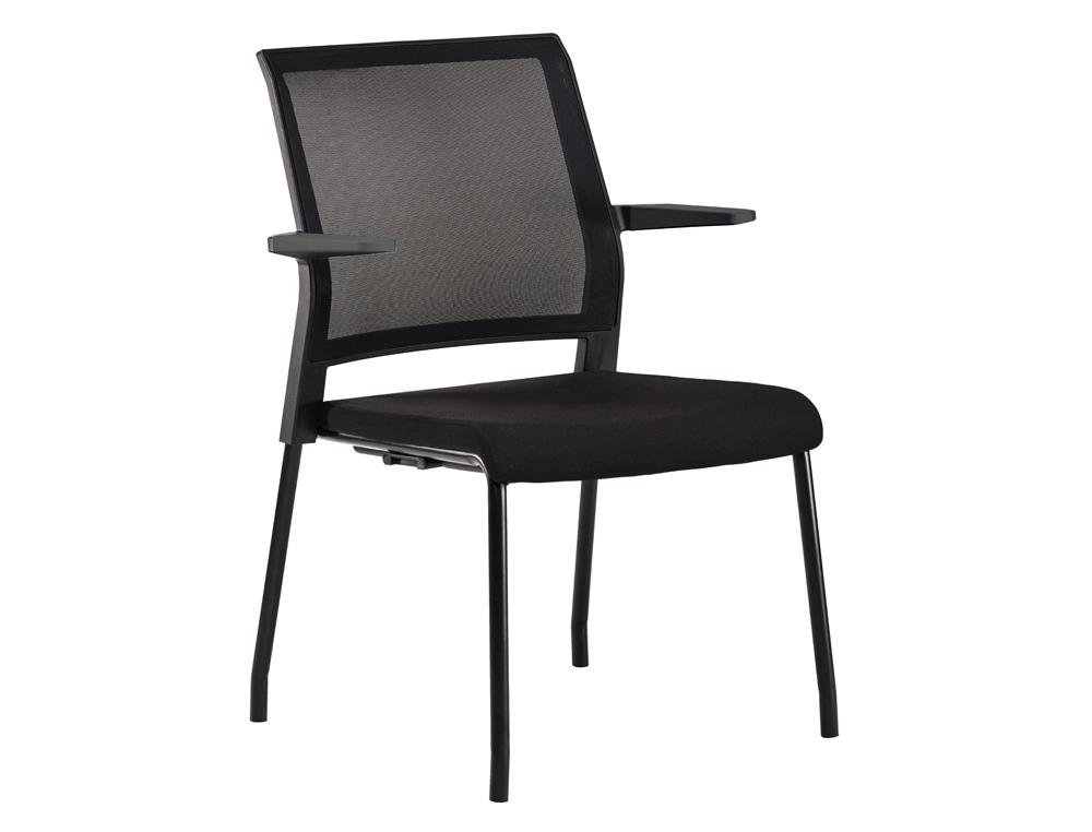 SILLA ROCADA CONFIDENTE BRAZOS FIJOS ESTRUCTURA METALICA ASIENTO TELA IGNIFUGA NEGRO RESPALDO MALLA