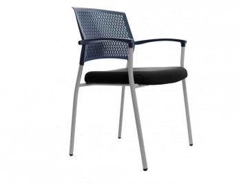 SILLA ROCADA CONFIDENTE BRAZOS FIJOS ESTRUCTURA METALICA ASIENTO TELA IGNIFUGA NEGRO RESPALDO MALLA