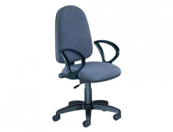 SILLA ROCADA DE OFICINA BRAZOS FIJOS BASE NYLON RESPALDO Y ASIENTO TELA IGNIFUGA