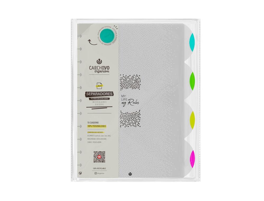 SEPARADORES CARCHIVO INGENIOX POLIPROPILENO TRANSPARENTE/NEON 4 POSICIONES