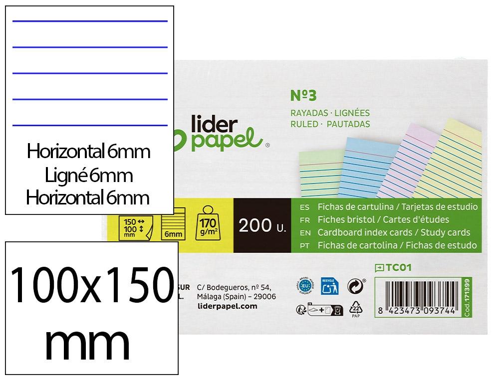 TARJETA LIDERPAPEL PARA ESTUDIAR CARTULINA DE COLORES 170 GR/M2 PAQUETE DE 200 UNIDADES