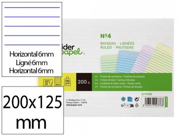 TARJETA LIDERPAPEL PARA ESTUDIAR CARTULINA DE COLORES 170 GR/M2 PAQUETE DE 200 UNIDADES