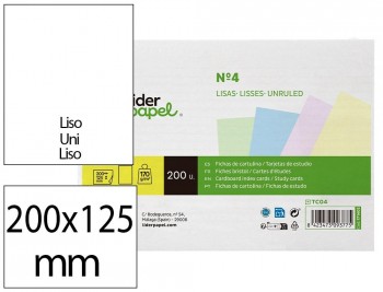 TARJETA LIDERPAPEL PARA ESTUDIAR CARTULINA DE COLORES 170 GR/M2 PAQUETE DE 200 UNIDADES