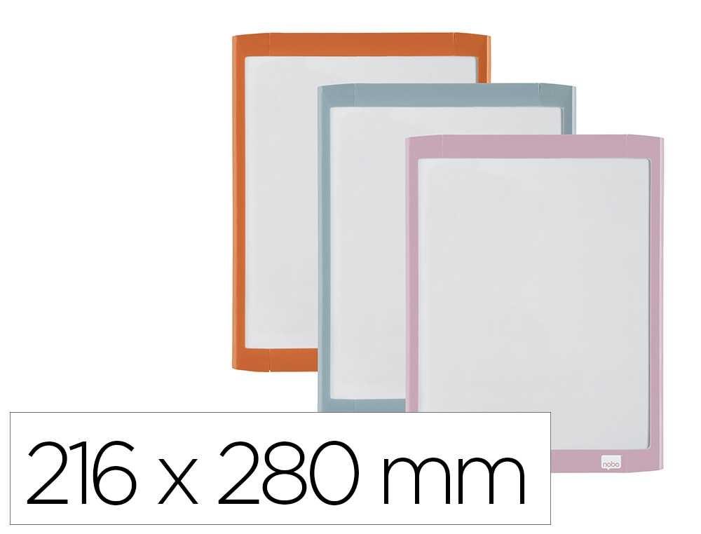 PIZARRA BLANCA NOBO MAGNETICA CON BORRADOR IMAN Y ROTULADOR MARCO COLORES PASTEL SURTIDOS 216X280 MM