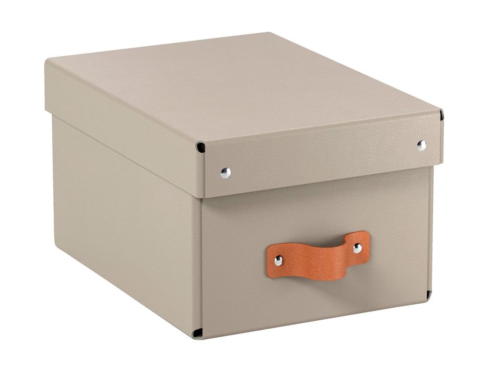 CAJA DE ALMACENAJE LEITZ CARTON PEQUEÑA CON ASA DE PIEL COLOR BEIGE PACK DE 2 UNIDADES
