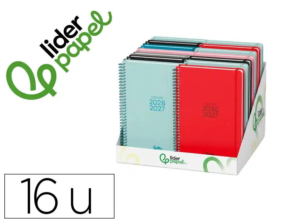 AGENDA ESCOLAR LIDERPAPEL 26-27 ESPIRAL BASIC DISEÑOS SURTIDOS BILINGÜE 70G PAPEL FSC EXPOSITOR 16 U