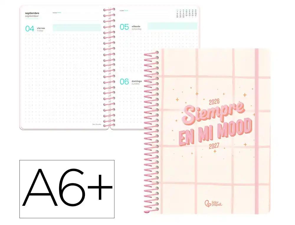 AGENDA ESCOLAR LIDERPAPEL 26-27 ESPIRAL GRAPHIC DIA PAGINA A6 BILINGUE 80G PAPEL FSC ROSA