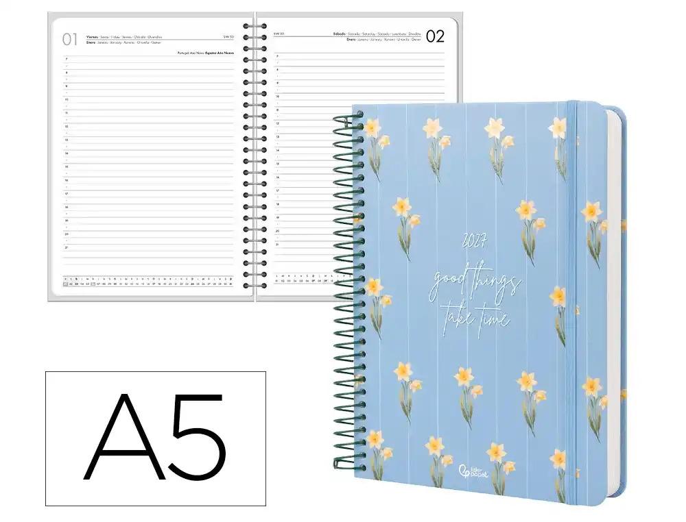 "AGENDA ESCOLAR LIDERPAPEL 2027 ESPIRAL FLOWERS ""SEMANA"" VARIOS COLORES"