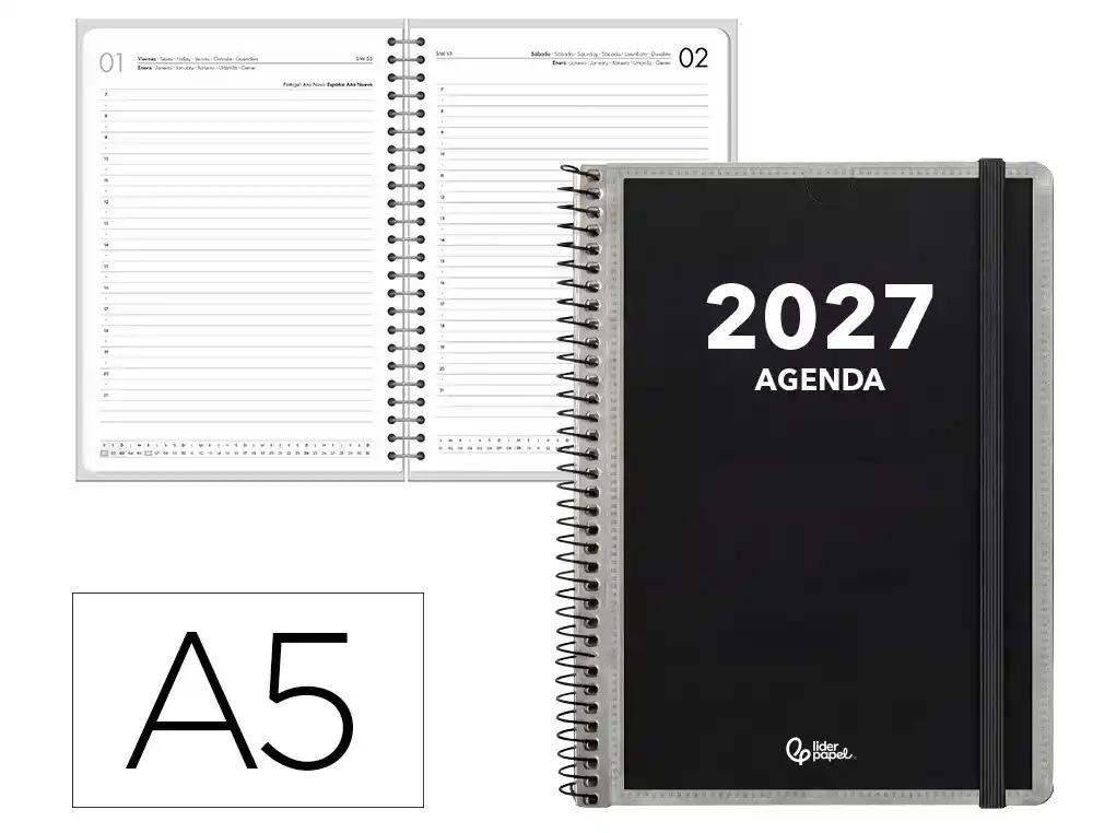 AGENDA OFICINA LIDERPAPEL 2027 ESPIRAL PERSONALIZABLE DIA PAGINA A5 BILINGUE 70G PAPEL FSC PERSONALI
