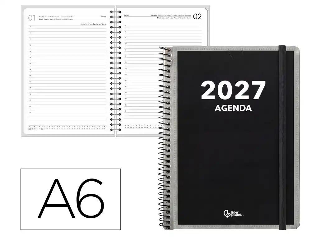 AGENDA OFICINA LIDERPAPEL 2027 ESPIRAL PERSONALIZABLE DIA PAGINA A6 BILINGUE 70G PAPEL FSC PERSONALI