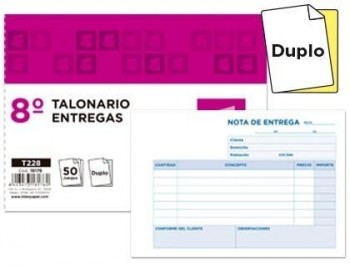 Talonario liderpapel entregas 8º original y copia t228 apaisado