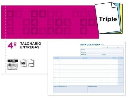 Talonario liderpapel entregas cuarto original y 2 copias t329 apaisado
