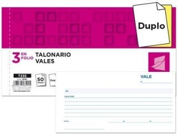 Talonario liderpapel vales 3 / fº original y copia t235 sin matriz