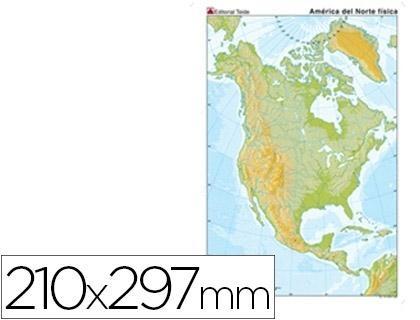 Mapa mudo color din a4 america norte fisico