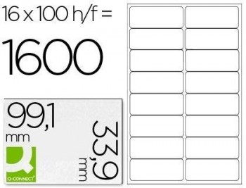 Etiqueta adhesiva q-connect kf01584 tamaño 99,1x33,9 mm fotocopiadora laser ink-jet caja con 100 hoj