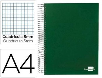 Cuaderno espiral liderpapel a4 micro papercoat tapa forrada 140h 80 gr cuadro5mm 5 bandas 4 taladros