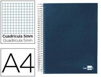 Cuaderno espiral liderpapel a4 micro papercoat tapa forrada 140h 75 gr cuadro5mm 5 bandas 4 taladros